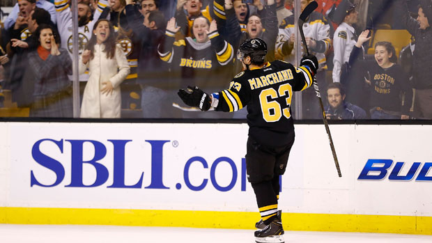 Brad Marchand celebrates OT win with Conor McGregor celebration 