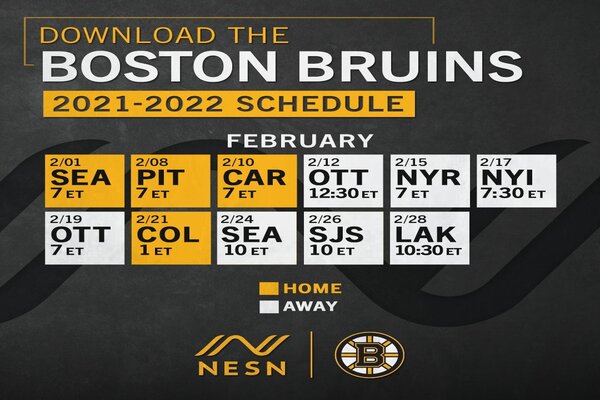 Boston Bruins 2021-22 Schedule updated with start times 